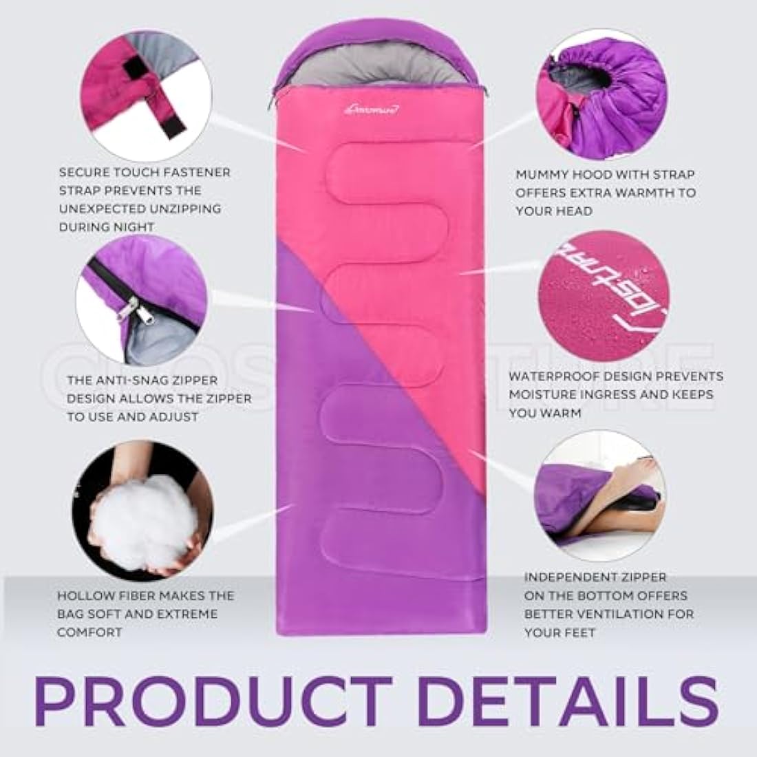 Clostnature Sleeping Bag for Adults and Kids - Compact Lightweight Sleeping Bag, 4 Season Ultralight Camping Sleeping Bag for Summer, Winter, Children, Girls, Boys - Storage Sack Included(Left Zipper)