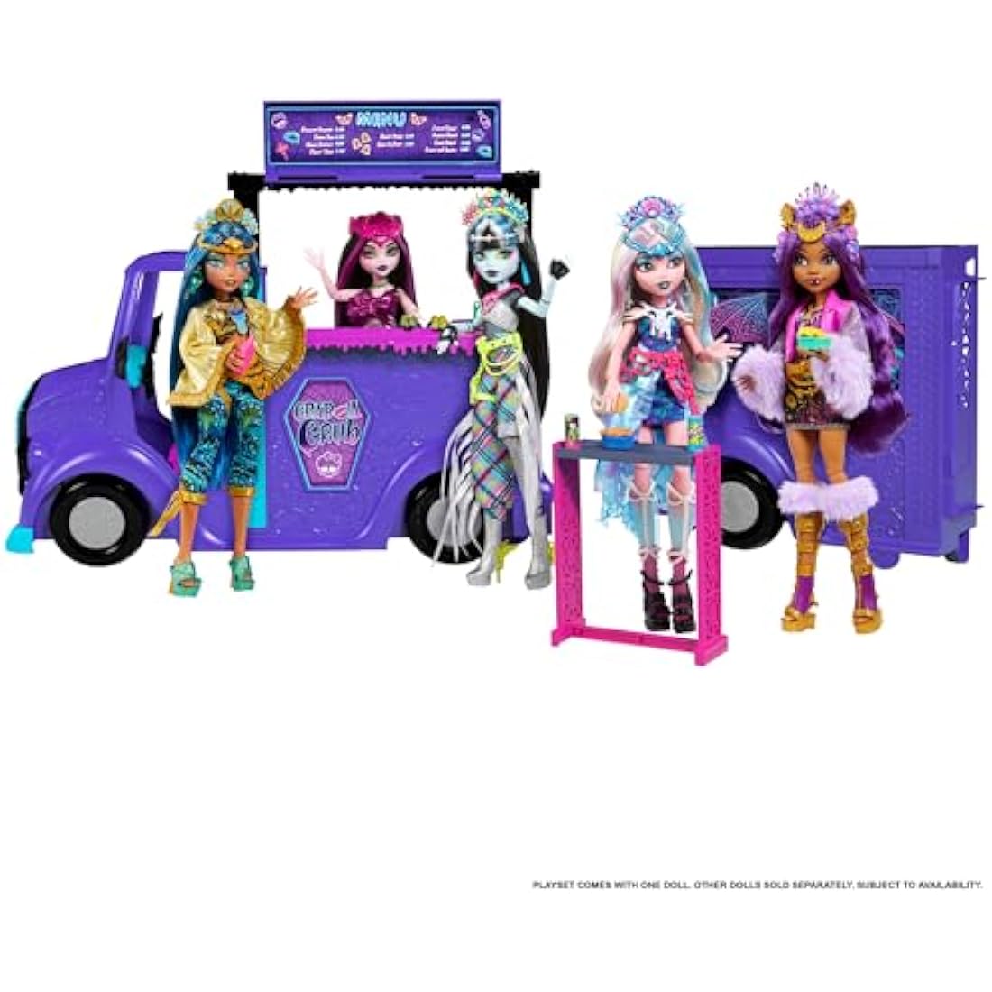 Monster High Draculaura Doll and Playset, Fangtastic Rockin’ Food Truck with Pullout Stage Transformation and 13+ Food and Music Themed Accessories, HXH83