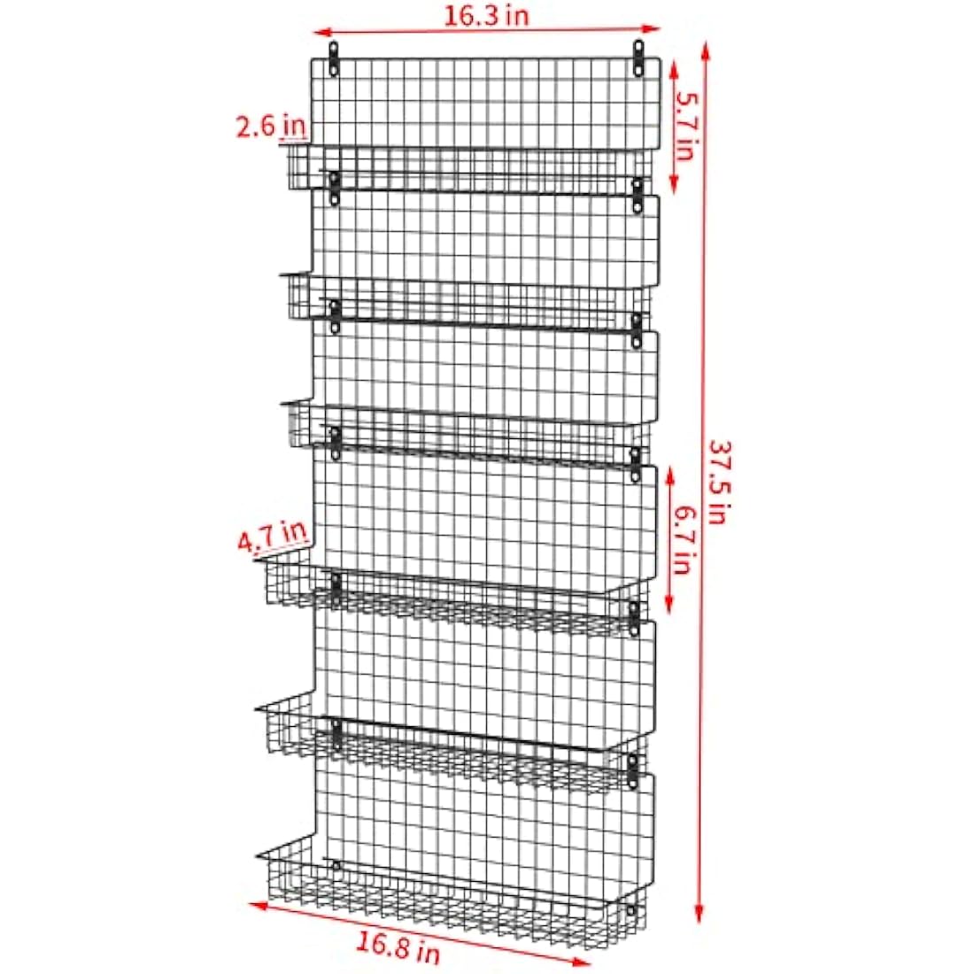 JKsmart 6-Tier Spice Rack Organizer with Door Hook, Wall Mounted & Over the Door Spice Racks for Kitchen Pantry Door Cabinet, Two Size, Large Capacity, Black