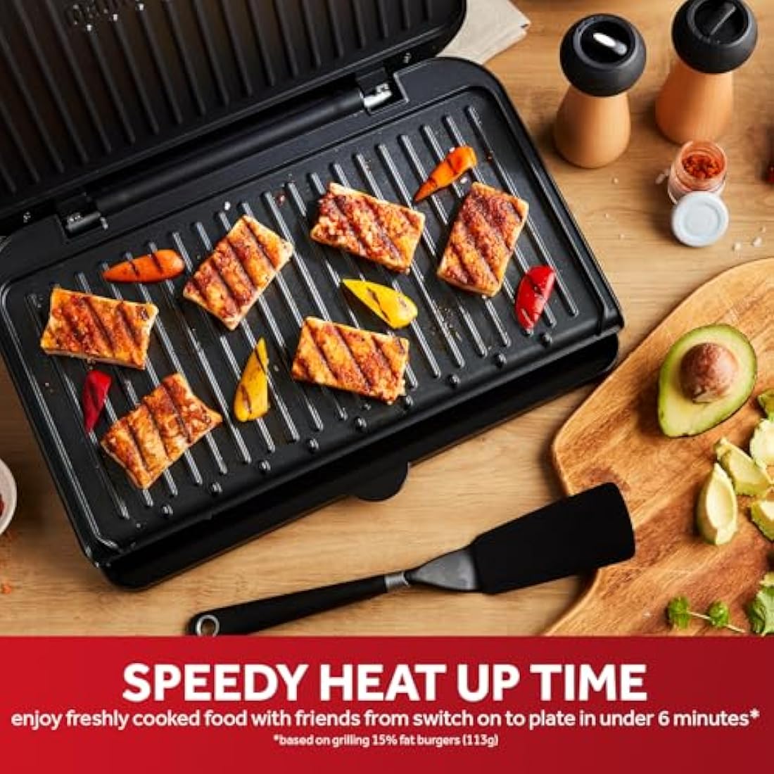 George Foreman Large Electric Fit Grill [Non stick, Healthy, Griddle, Toastie, Hot plate, Panini, BBQ, Energy saving, Vertical storage, Easy clean, Drip tray, Ready to cook light] Black, 2400W 25820