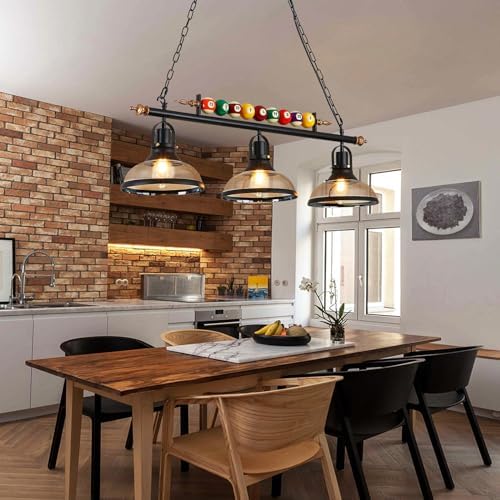 Retro Industrial Pendant Light, Black American Wrought Iron Snooker Bar Restaurant Style Chandelier,Hanging Lamp for Pool Table, Dining Table, Island Table