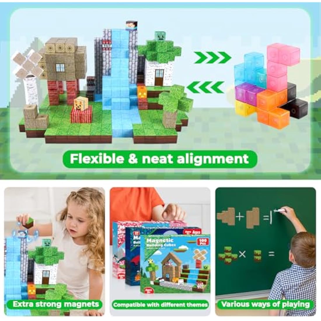 Magnetic Blocks-100PCS Magnetic Building Blocks Magnetic Tiles Stacking, STEM Montessori Sensory Toys for Toddlers Kids Boys Girls Ages 3 4 5 6 7 8 9 10 Birthday Gifts