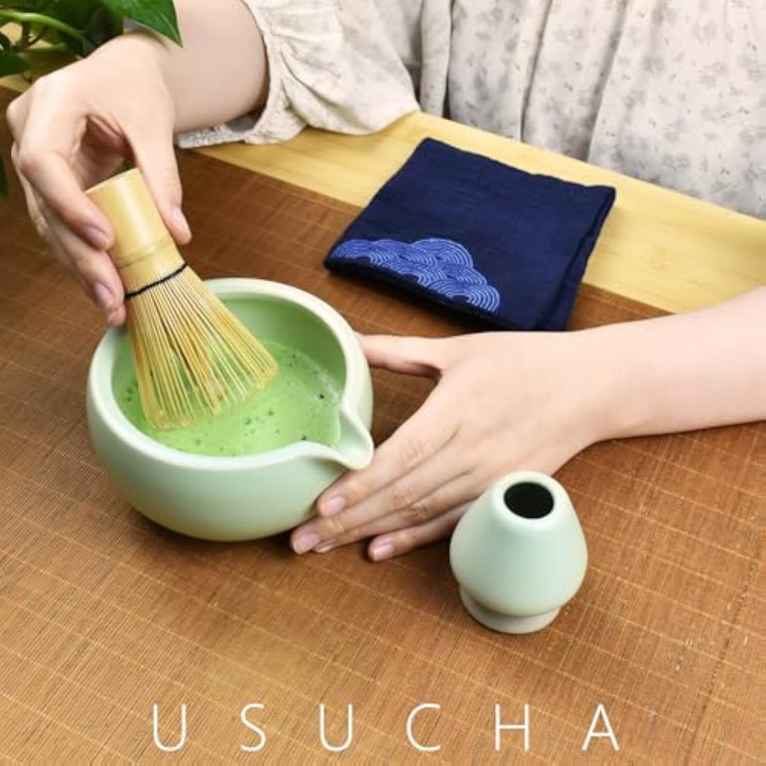 Artcome 7 Pcs Complete Matcha Tea Ceremony Kit - Bowl, Whisk, Scoop, Strainer, Powder, Set for Usucha, Koicha, Latte (Green)