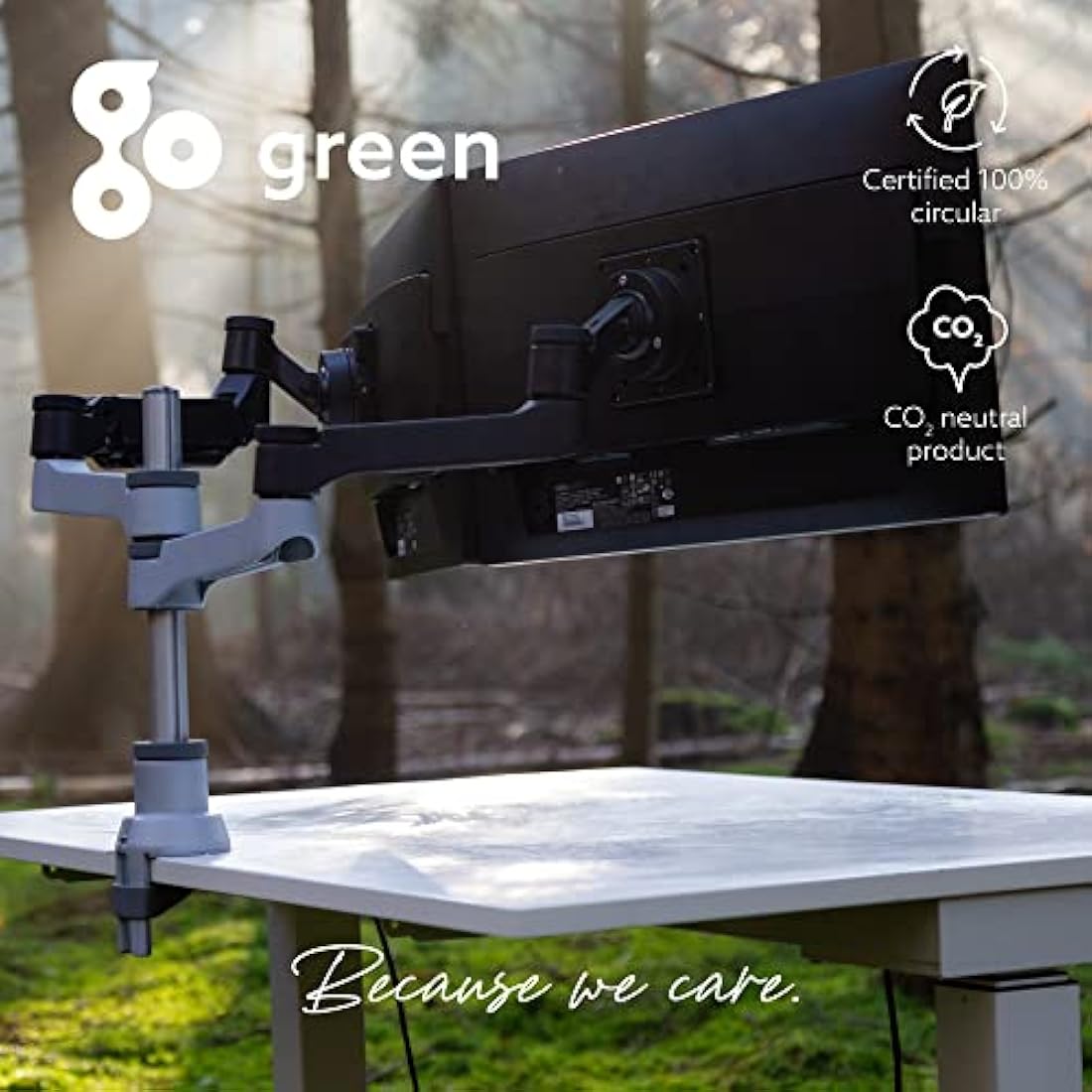 R-Go Tools Zepher 4 C2, Single monitor arm, Adjustable Vesa(75x75 and 100x100mm) Mount Desk Stand with Clamp, Fits 40’’Inch LCD Computer Monitors, Weigh max 8KG, Matte silver