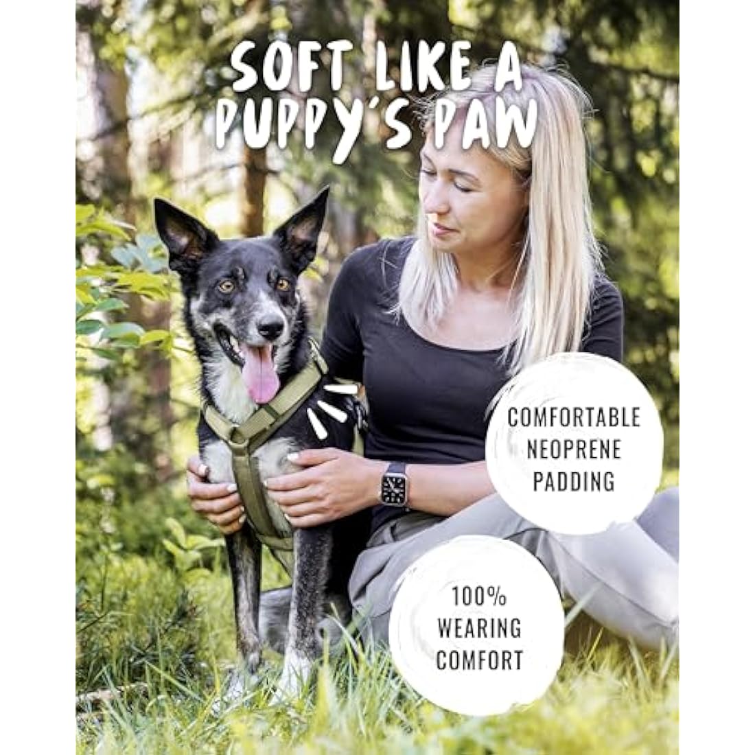 Rudelkönig dog harness Bella - Chest Harness with Handle - Adjustable no pull harness for dogs in Various Sizes - Escape proof dog harness for very large dogs