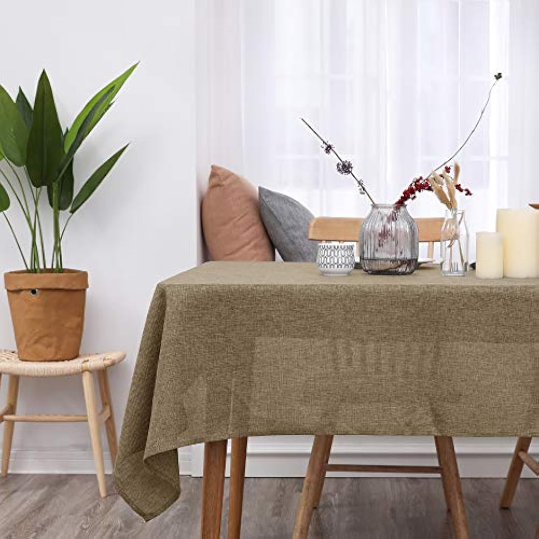 Deconovo Faux Linen Table Cover Wipeable Square Water Resistant Tablecloth for Party 51x51in(130x130cm) Taupe