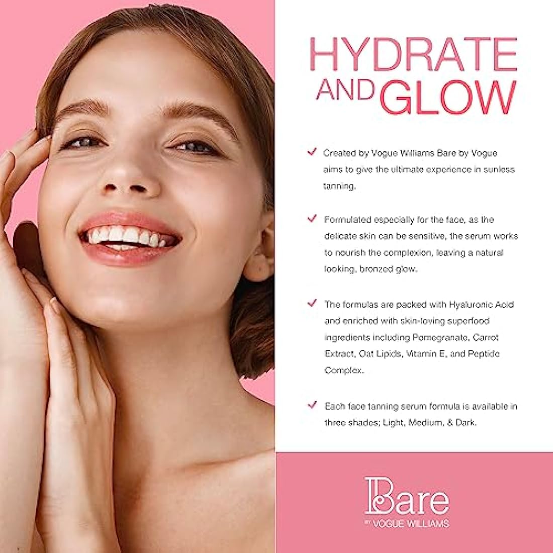 Bare by Vogue Dark Face Tanning Serum - Achieve a Natural and Sun-Kissed Glow - Radiant Glow Hydrating Formula - Even and Streak-Free Application - Suitable for All Skin Types - 30ML