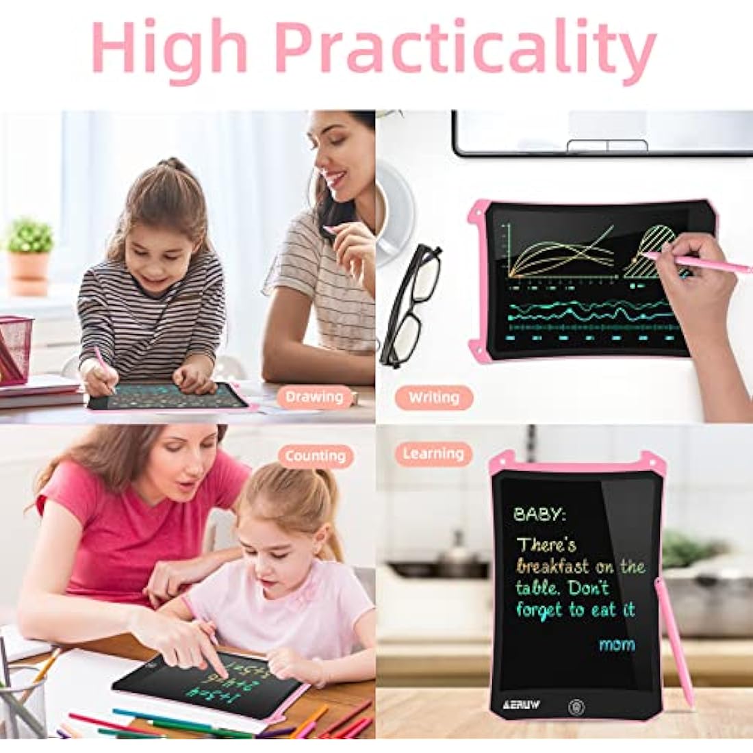 PINKCAT 2 Pack LCD Writing Tablet 8.5inch - Colorful Screen Doodle Scribbler Pad Drawing Board Learning Educational Toys - Gift for Kids 3-6 7 8 9 Years Old Girl Boy (Blue+Pink)