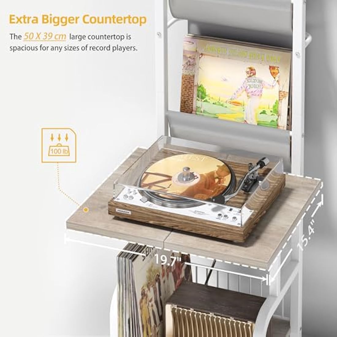 Bikoney Vinyl Record Storage with Player Stand, Turntable Stand and Display Shelf for Up to 200 Albums, Vinyl Record Holder Cabinet with Wall Mount for Living Room or Bedroom White