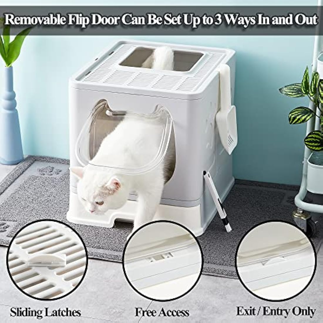Vealind Covered Cat Litter Box with Lid for Small and Medium Cats, Top Entry Drawer Type with Front Door Cat Litter Tray (Grey)