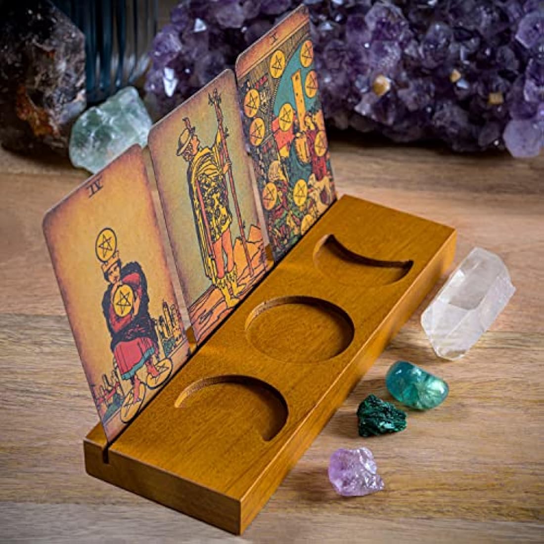 Curawood Tarot Card Holder Stand - Display Your Daily Affirmation Cards - Wooden Tarot Card Stand - Tarot Accessories - Tarot Board Altar Stand - Pagan & Wiccan Altar Supplies - Witchy Room Decor