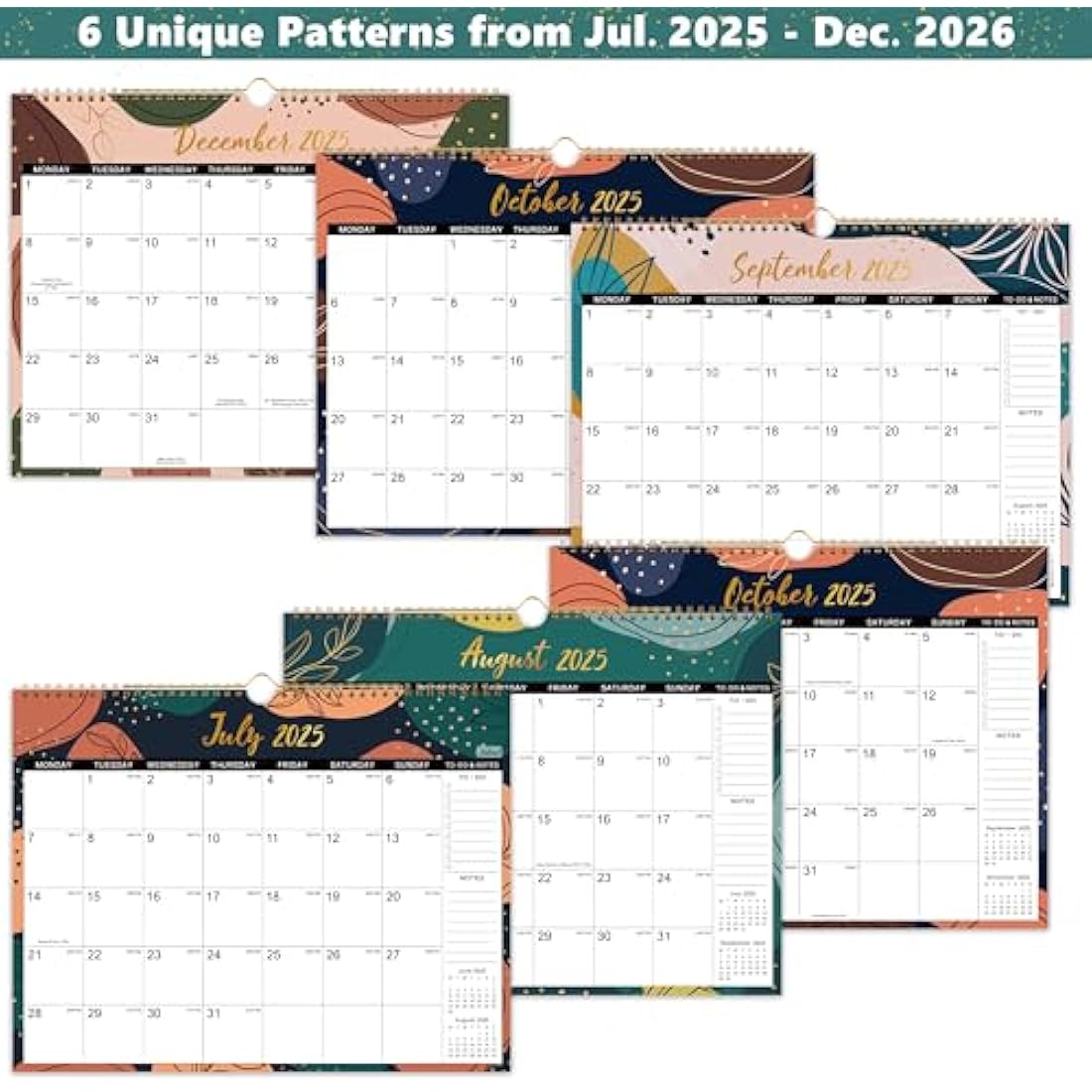 Calendar 2025-2026 - Wall Calendar 2025-2026, Calendar from July 2025 - December 2026, Large Ruled Blocks Perfect for Planning and Organizing for Home or Office, 37.6 x 29 cm