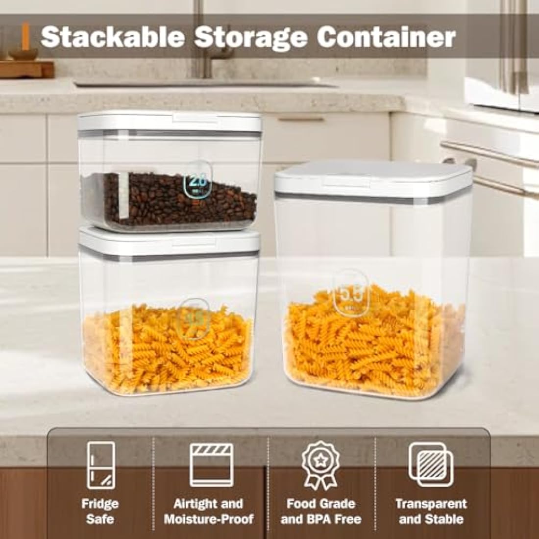 ZgoEC Rice Storage Container Airtight 4.5 L+2.8 L, Flour Container for Storage with Measuring Cup, Grain Container, Dry Food Storage Container, Plastic Cereal Dispenser for Kitchen Baking Flour