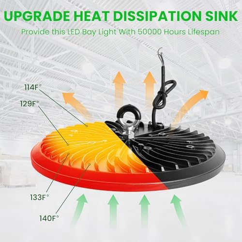 6 Pack 100W UFO LED High Bay Light 15000LM, 6000K Super Bright Workshop Lighting, IP65 Waterproof LED Garage Industrial Lights, Commercial Bay Lighting for Workshop, Warehouse, Garage, Factory