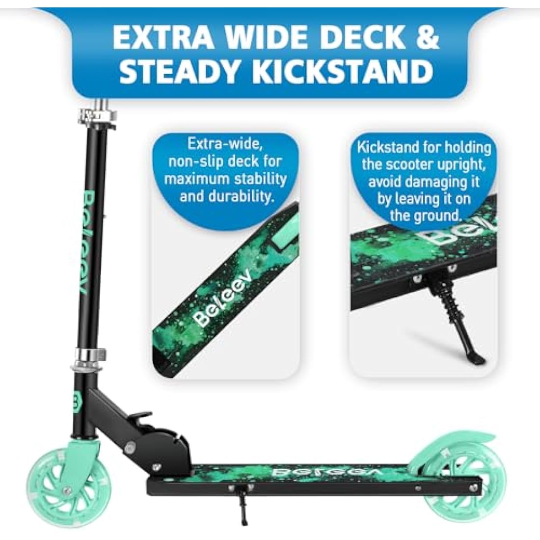 BELEEV V1 Scooter for Kids, 2 Wheels Folding Kick Scooter for Children Girl and Boys, 3 Adjustable Height, Flashing Light up Wheels, Lightweight Scooter with Sturdy Frame, Kickstand, Age 3-12
