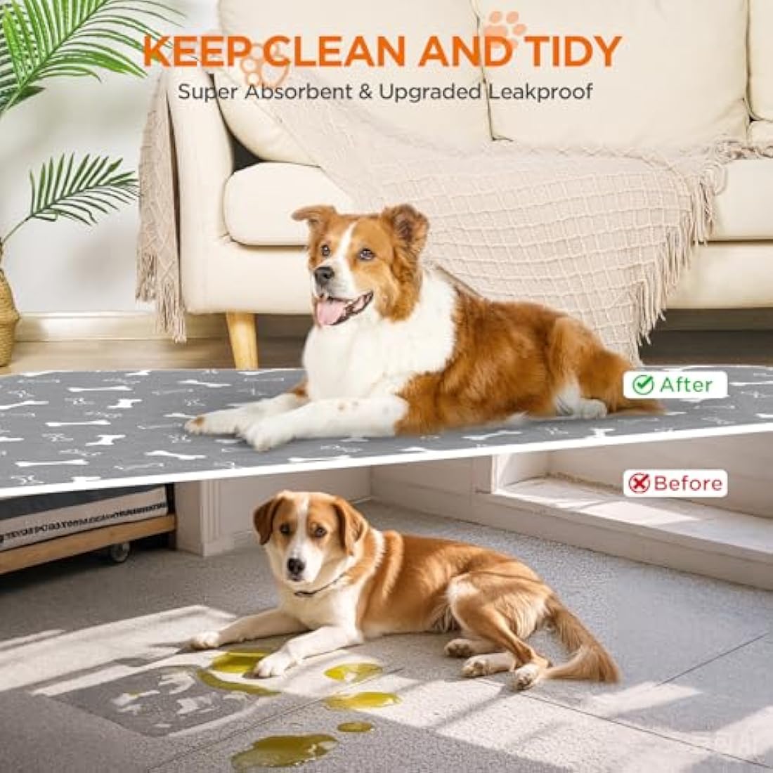 Baodan Puppy Pads Washable, 2 Pack Reusable Puppy Training Pads, Super Absorbent Waterproof Dog Mat Pee Pads for Dogs, Fast Drying Training Pads for Home, Car, Travel - 152x122 cm