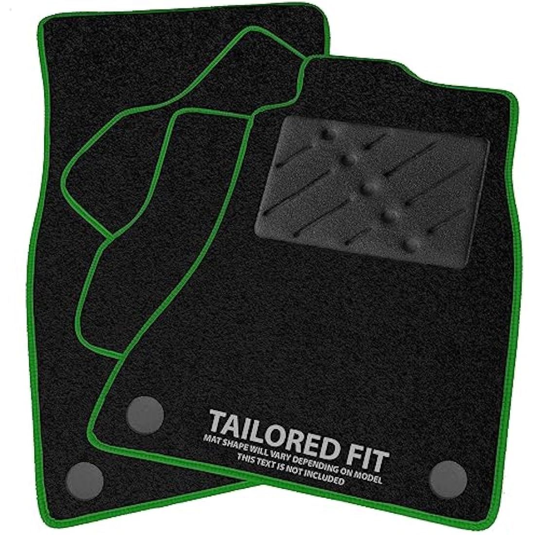 Car Mats FOR Volvo V70 / XC70 / S80 2007-2016 manual Black Carpet - Green Ribbed Trim - Black Rectangle Heel Pad [SAPP-1021]