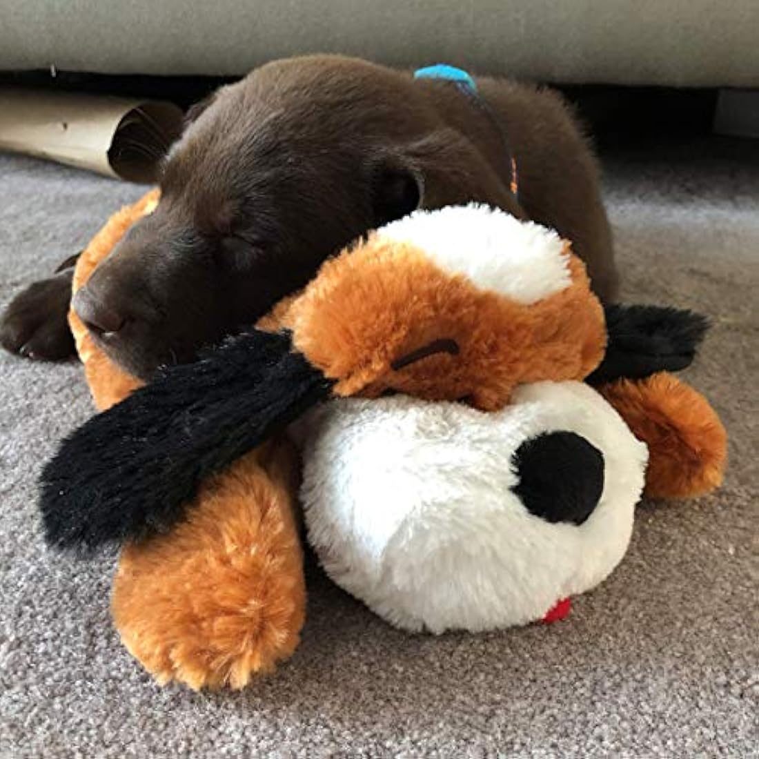 Original Snuggle Puppy Toy, Heartbeat Toy for Puppy, Dog Toys for Anxiety Relief, Calming Aid, Dog Heartbeat Toys for Behavioral Training in Brown and White