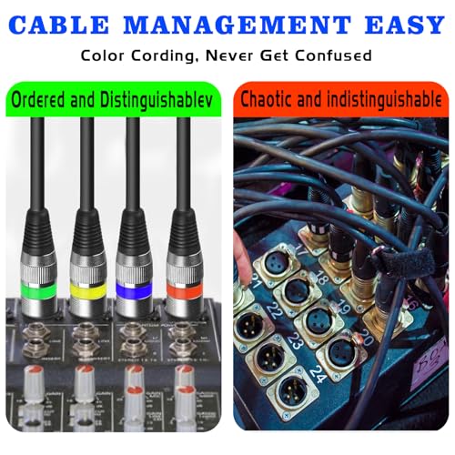 4 Pack 3 Pin DMX Cable - 3m/10ft Female to Male XLR, Mic Leads for Stage Lights or DJ Mixer System