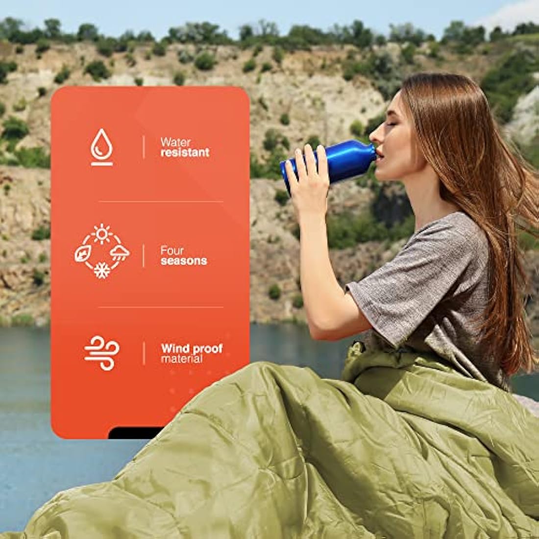 azark Premium Sleeping Bag, 350GSM, Lightweight and Waterproof, 4 Seasons of Camping, Hiking and Outdoors, Sleeping bag for Adults & Kids