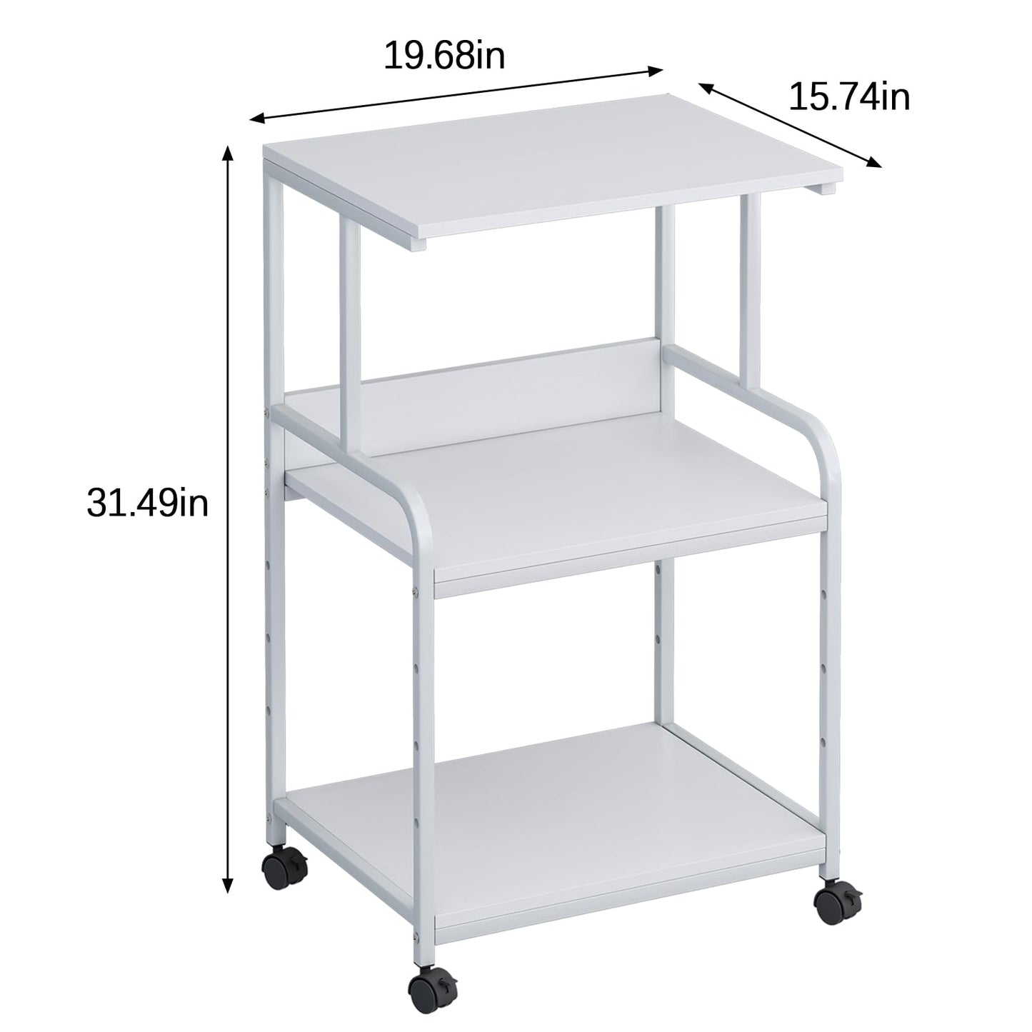 3-Tier Printer Stand, Large Printer Table on Wheels, Movable Printer Stand with Storage, Rolling Printer Cart for Fax Scanner Files Media Player