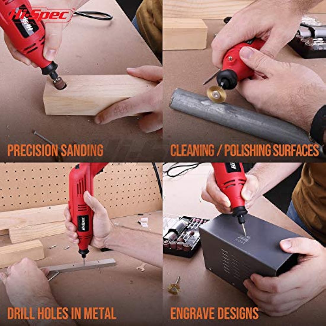 Hi-Spec 121pc 130W Corded Power Rotary Tool Kit – Multi Tool with Dremel Compatible Bit Accessories for Drill, Cut, Trim, Grind & Sand. DIY Repairs, Hobbies & Craft Projects
