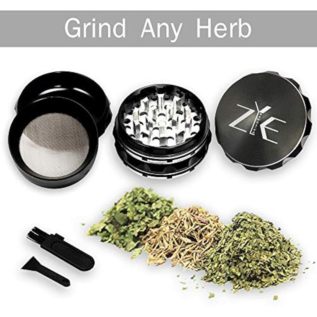 ZYE Herb Grinder – Quality Aluminium w/Ultra Sharp Teeth – Large 2.5" 4 Piece w/Twist & Lock Storage Layer – No Flaking and Non-Stick - Black