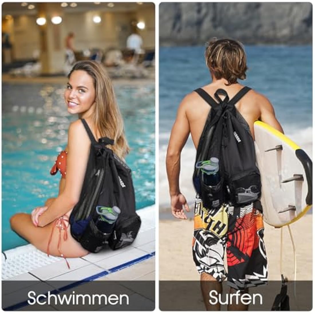 WANDF Swim Bag Mesh Drawstring Backpack with Wet Pocket for Swimming, Gym, and Workout Gear