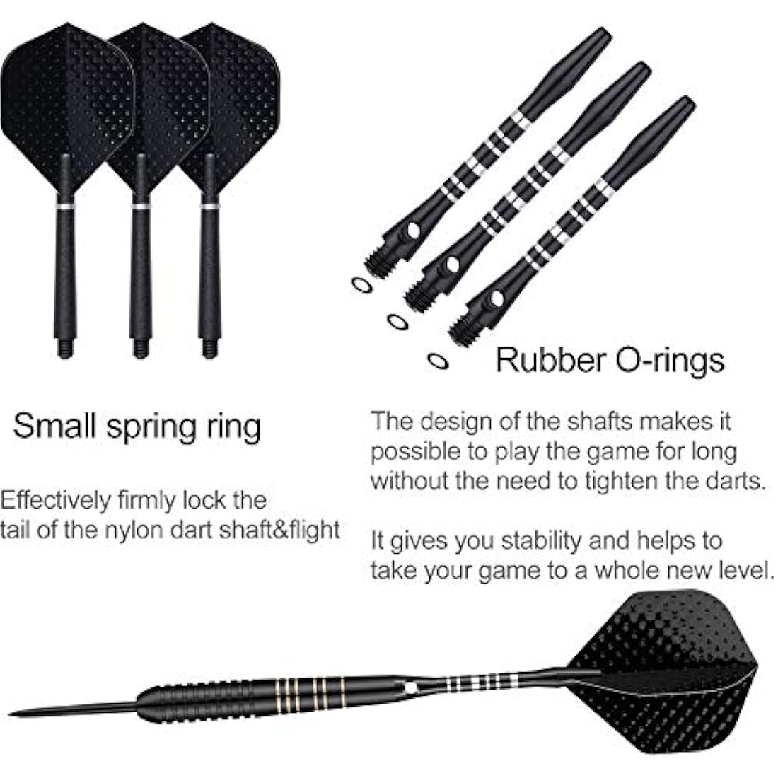 sanfeng Professional 3 Pack 22g, 23g, 24g, 27g Steel Tip Darts Set With Darts Stems Flights + 50pcs Rubber O-Rings + 12pcs Spring Rings + 1pcs Dart Sharpener Tool for Dart Board