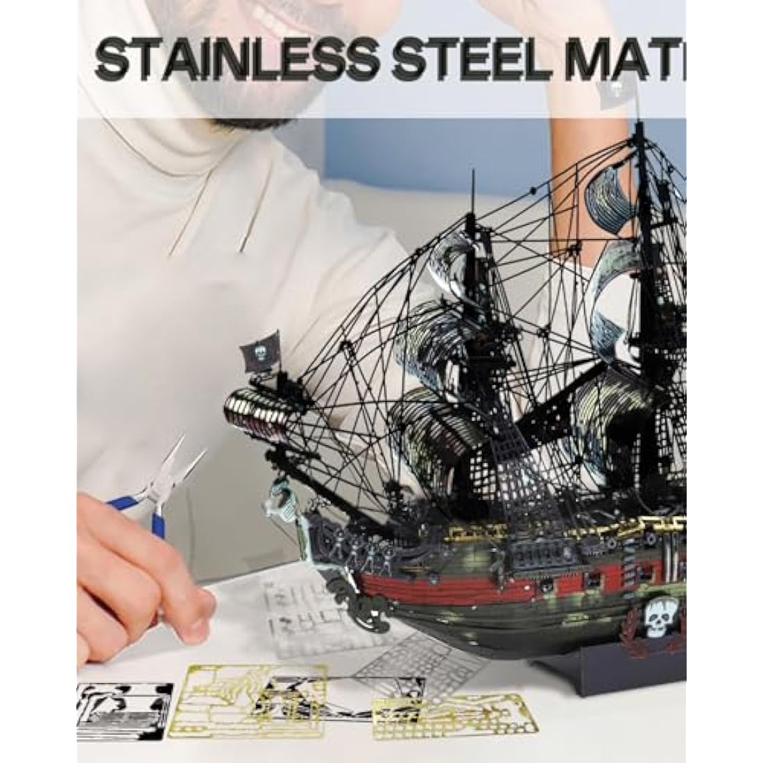 Piececool Metal 3D Puzzle Queen Anne's Revenge with Tool, Pirate Ship Model Kits for Adults to Build, 304 Stainless Steel, Assembly is required, Difficulty level 5