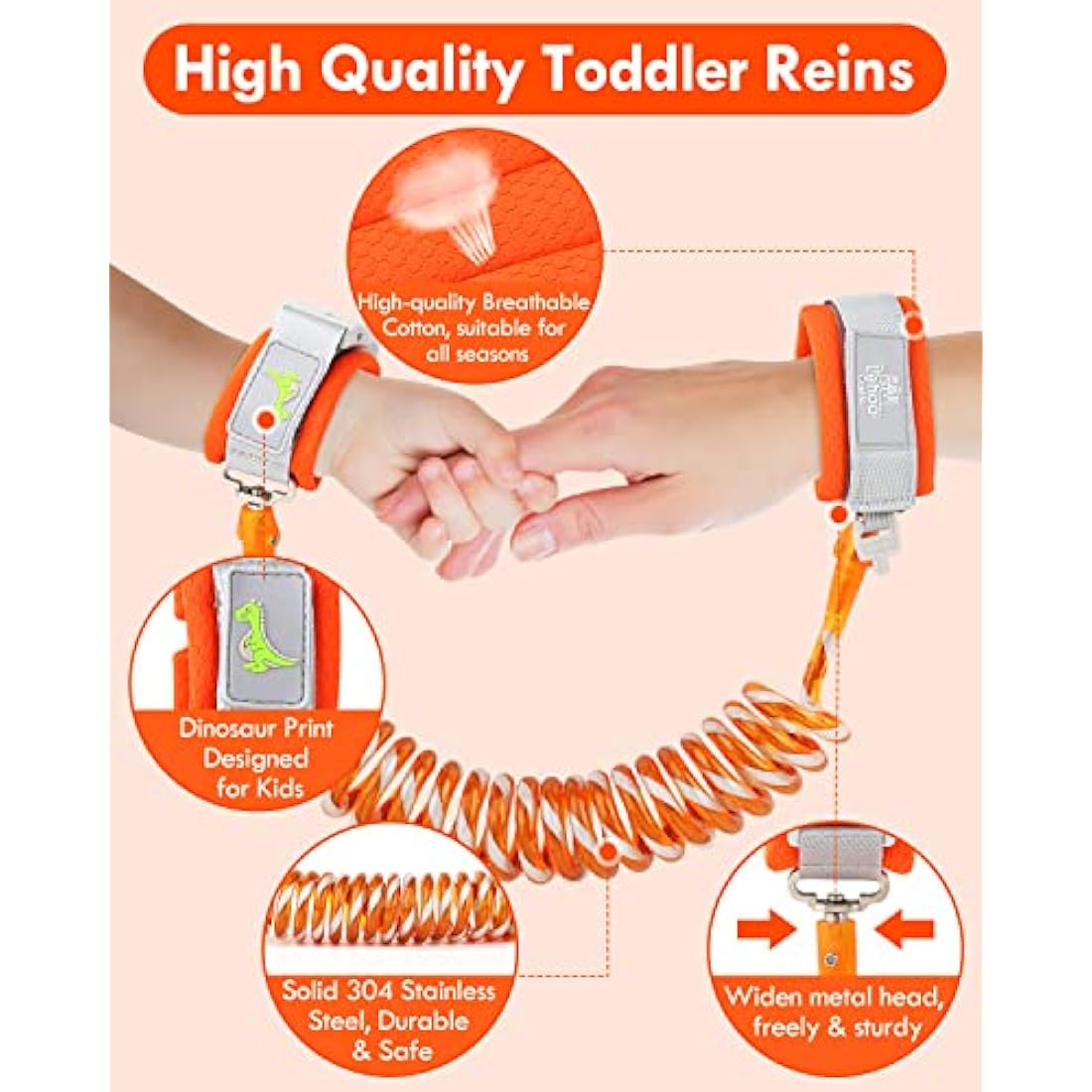 Lehoo Castle Baby Reins Anti Lost Wrist Link,Toddler Reins with Lock for Walking, Child Safety Harness Walking Leash for Children Boys and Girls (Orange)
