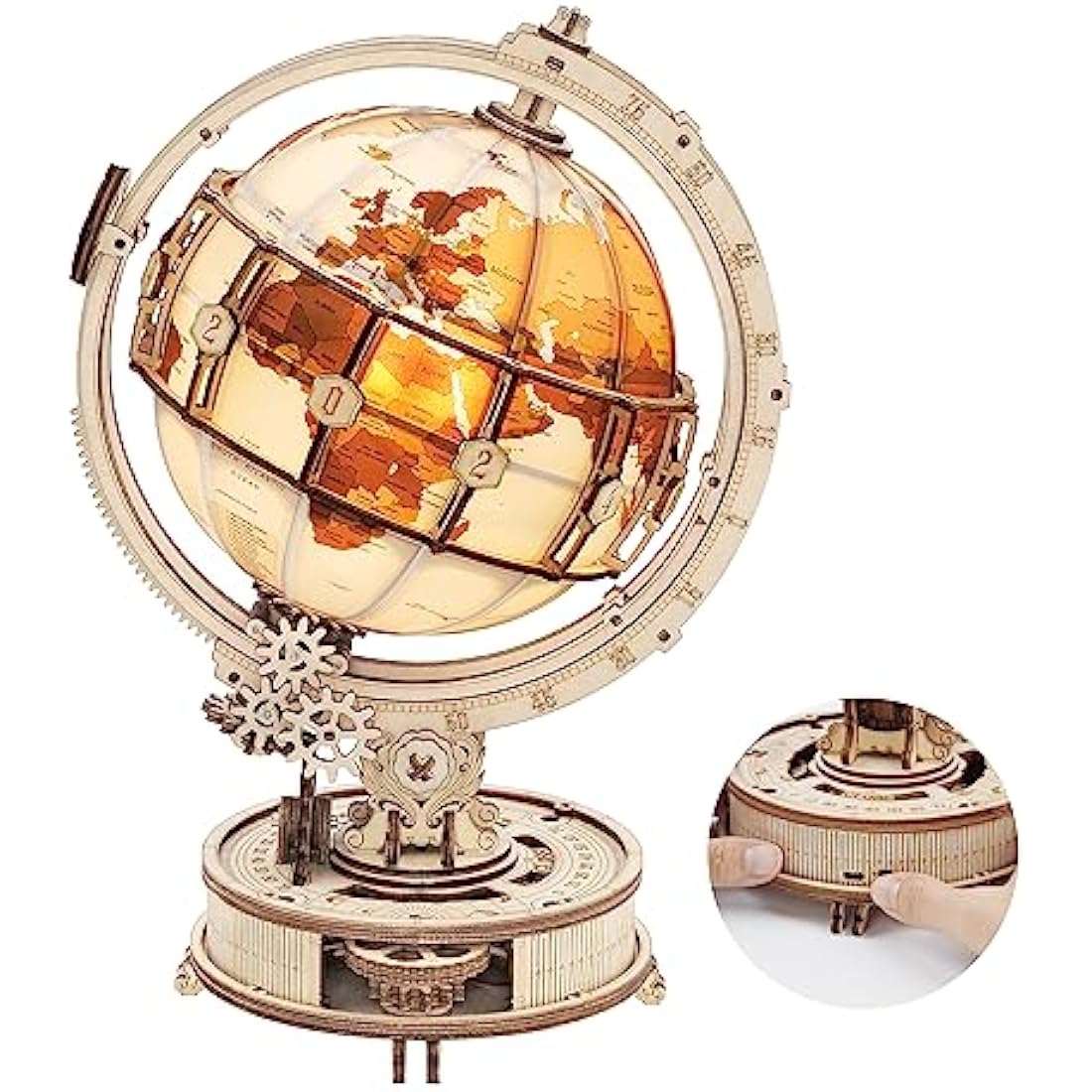 ROBOTIME 3D Puzzle Wooden Luminous Globe, Model Kits for Adult to Build, Mechanical Building Construction Jigsaw Craft, Ideal Festival Gift Sets
