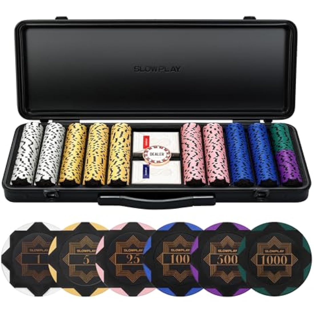 SLOWPLAY Nash 14 Grams Clay Poker Chips Set for Texas Hold’em, 500 PCS [with Numbered Values] Features a High-end Chip case with Extra Durable German Polycarbonate Shell, for Poker Players