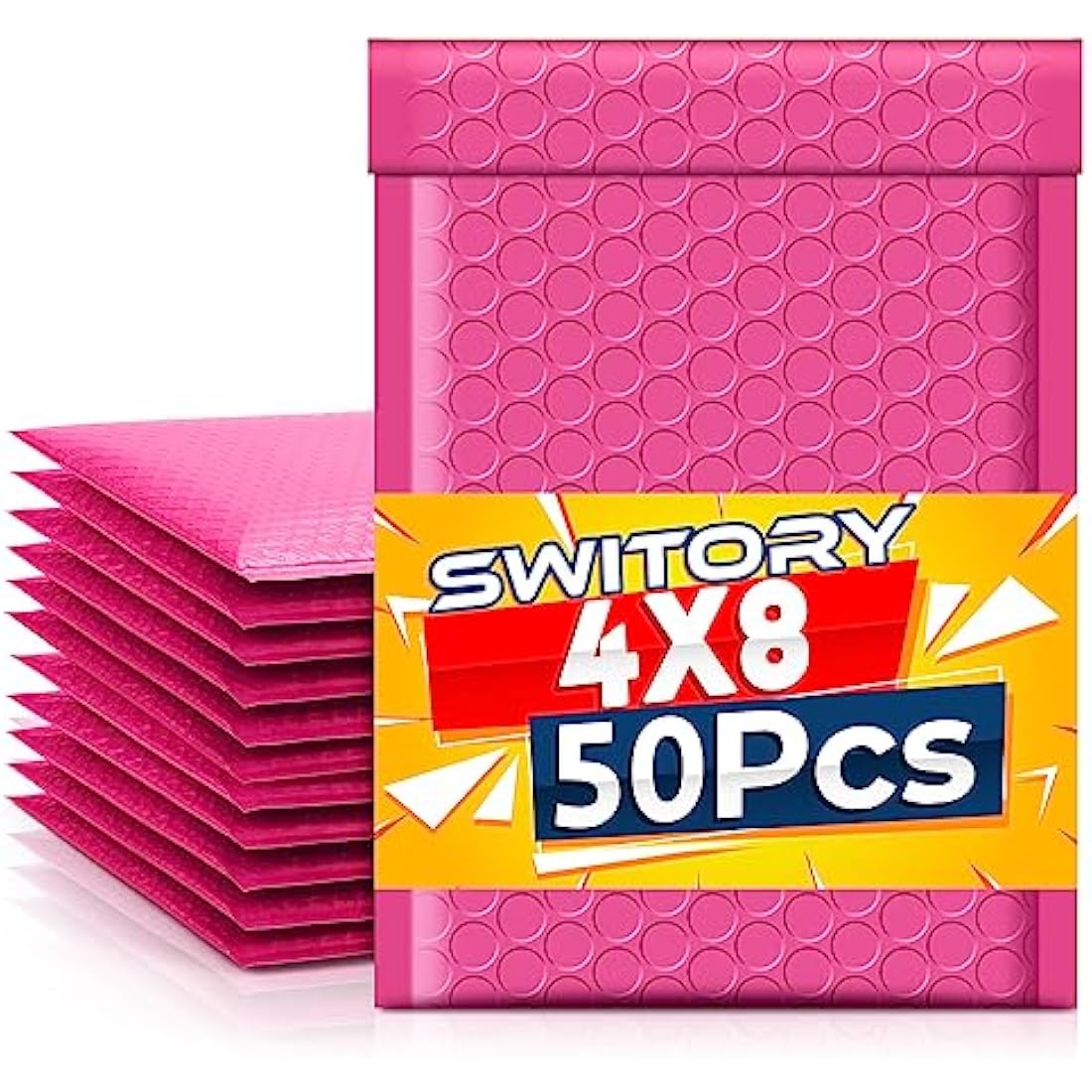 Switory 50pcs 10.2x17.7cm Poly Bubble Mailers, 4X7 Inch Padded Envelopes Bulk #000, Bubble Lined Wrap Polymailer Bags for Shipping Packaging Mailing Self Seal -Pink