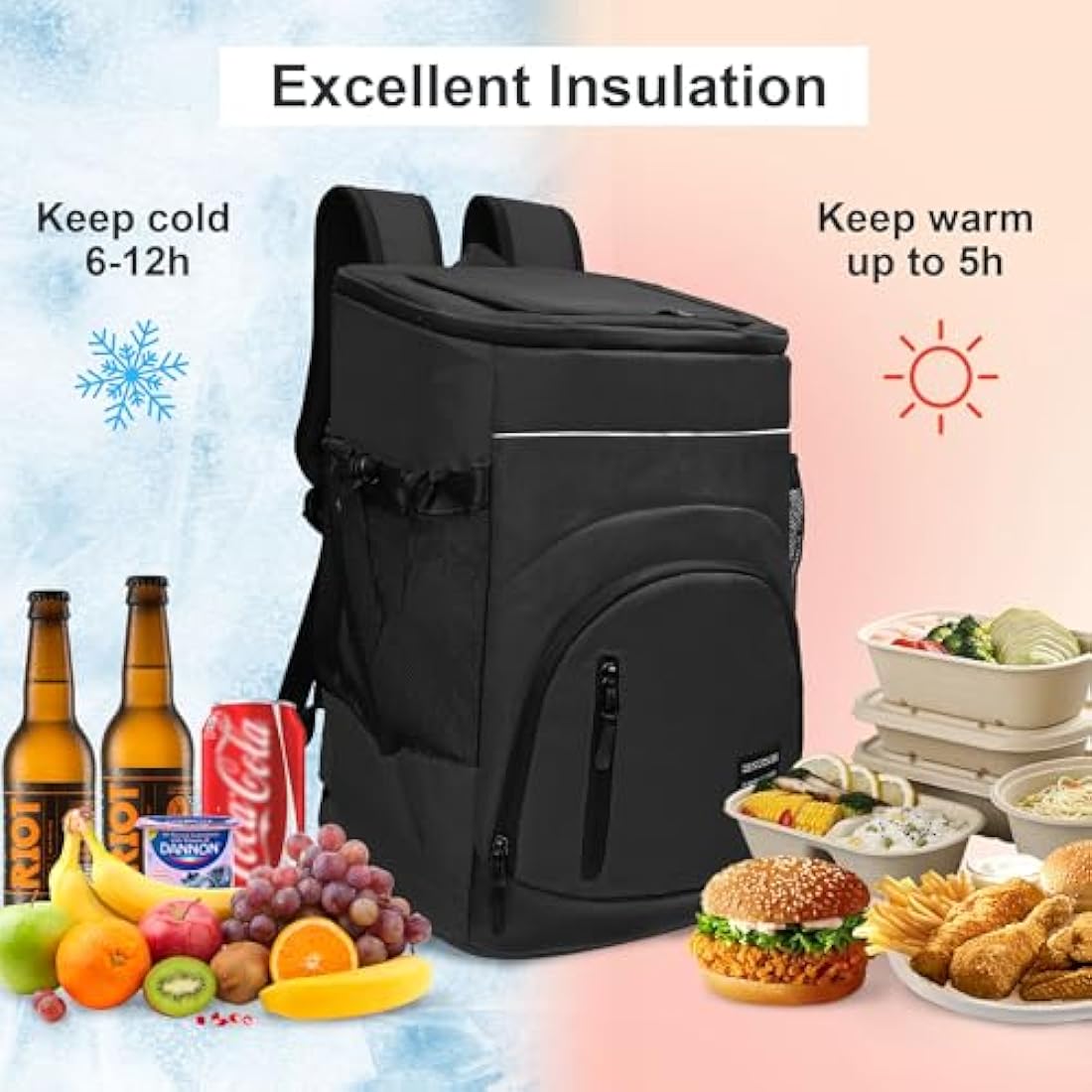 Outplea 30L Cooler Backpack, 36 Cans Insulated Soft Cooler Bag with Top Easy Access Pocket, Leak Proof Picnic Backpack for Beach Travel Camping BBQ