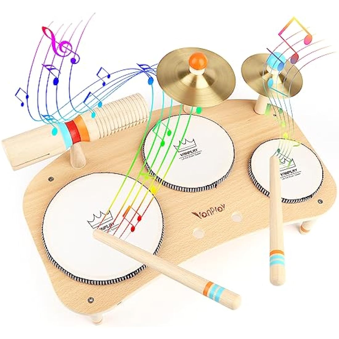 Vanplay Wooden Toys Kids Drum Kit Musical Instruments For Toddlers Baby Drum Musical Toys Gifts for 3 4 5 Years Old Girls Boys