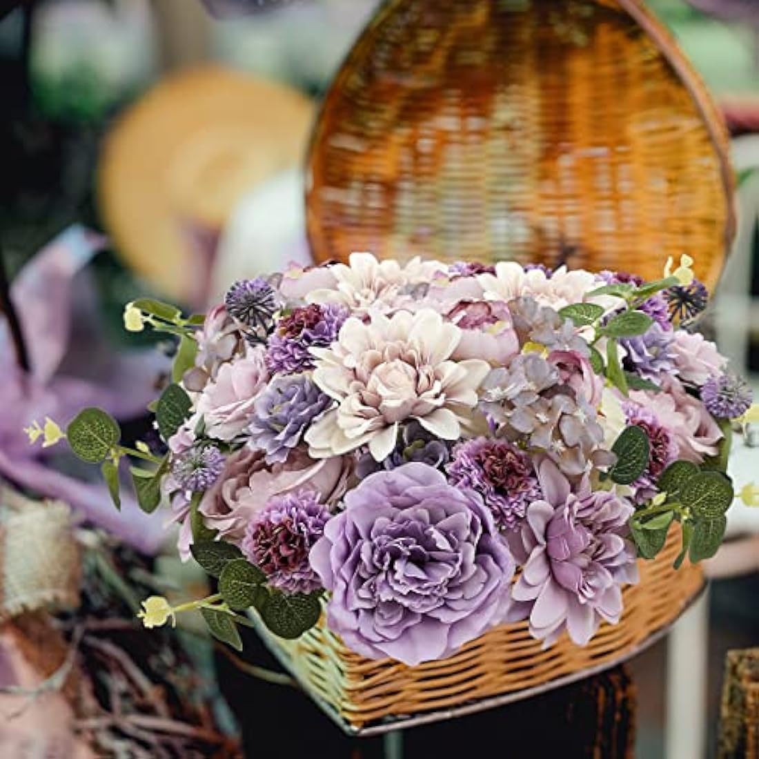 Kisflower Artificial Flowers Purple Silk Artificial Roes Combo Peony Flower for DIY Wedding Bridal Bouquet Party Home Decorations (Purple)