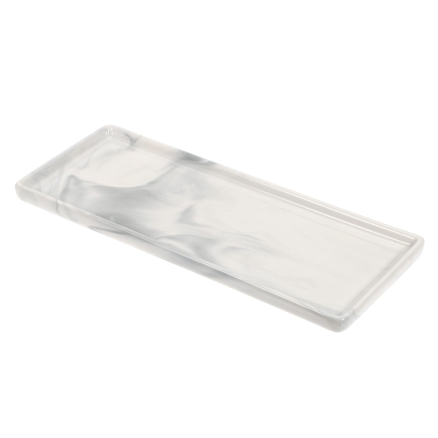 sourcing map Marble Tray for Bathroom 9" Small Rectangle Ceramic Vanity Tray for Countertop Shatterproof Bathtub Soap Tray Kitchen Sink Organizer Key
