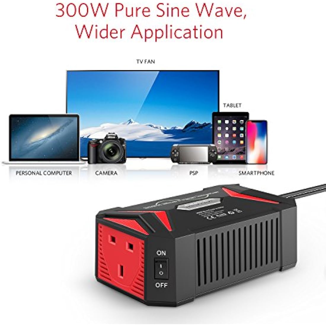 BESTEK 300W Pure Sine Wave Power Inverter 12V to 240V 230V with 4.8A Dual Smart USB Ports Car Adapter Charge Your Laptop iPad iPhone Tablet Consoles & More