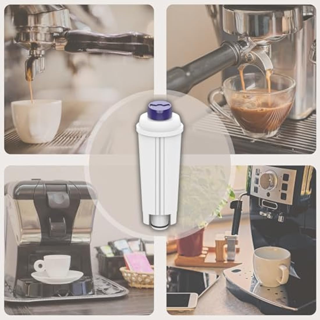 6 Pack Coffee Machine Water Filter Replacement for DeLonghi DLSC002 Includes Versions of De'Longhi ECAM, ETAM, EC, BC Series.