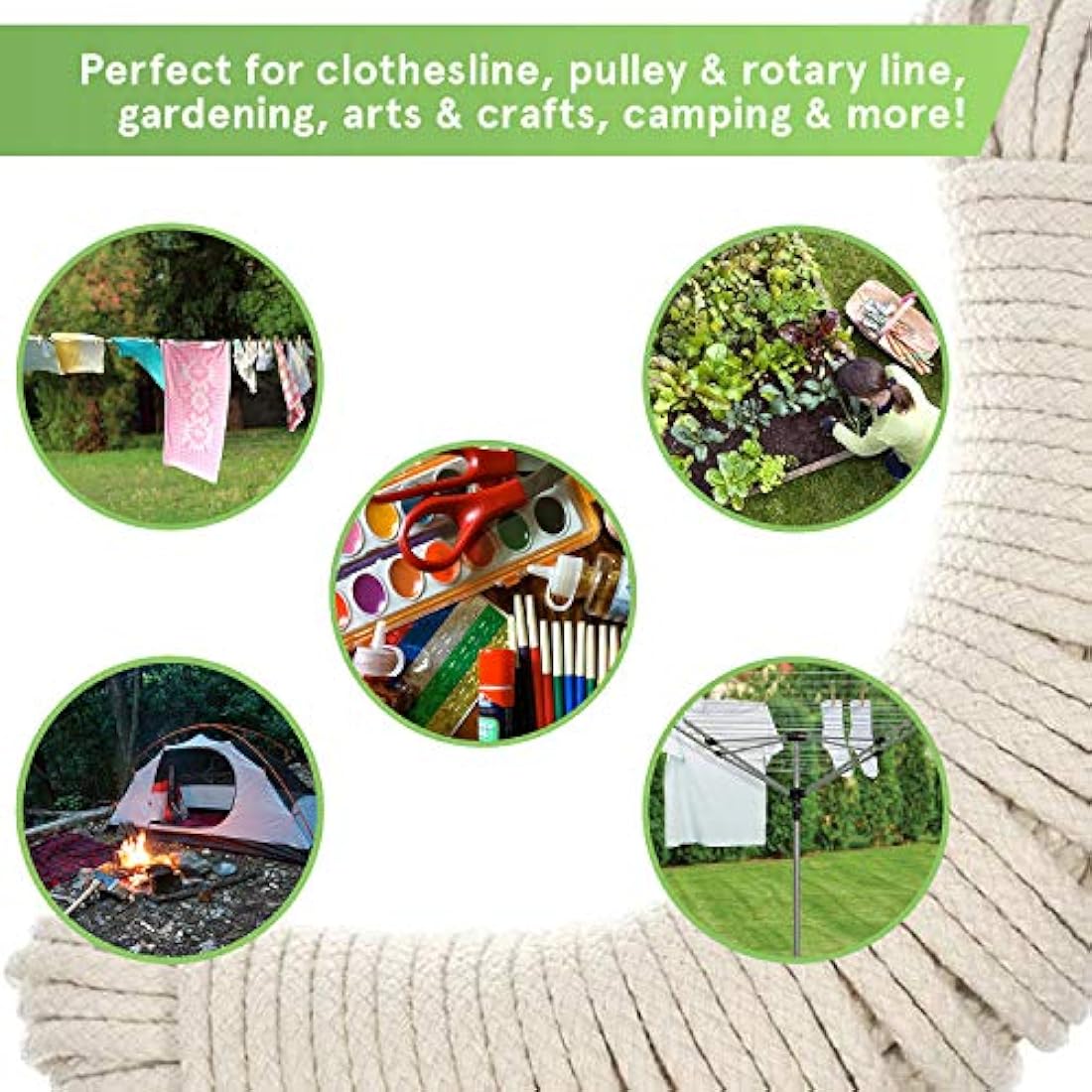 “The Strongest” Natural Cotton Clothesline Pulley by Smith’s® | 30m/99ft X 5.5mm | Soft Braided 130kgs Pulling Force Rope | Snag & Tear Resistant | 1 Year Guarantee!