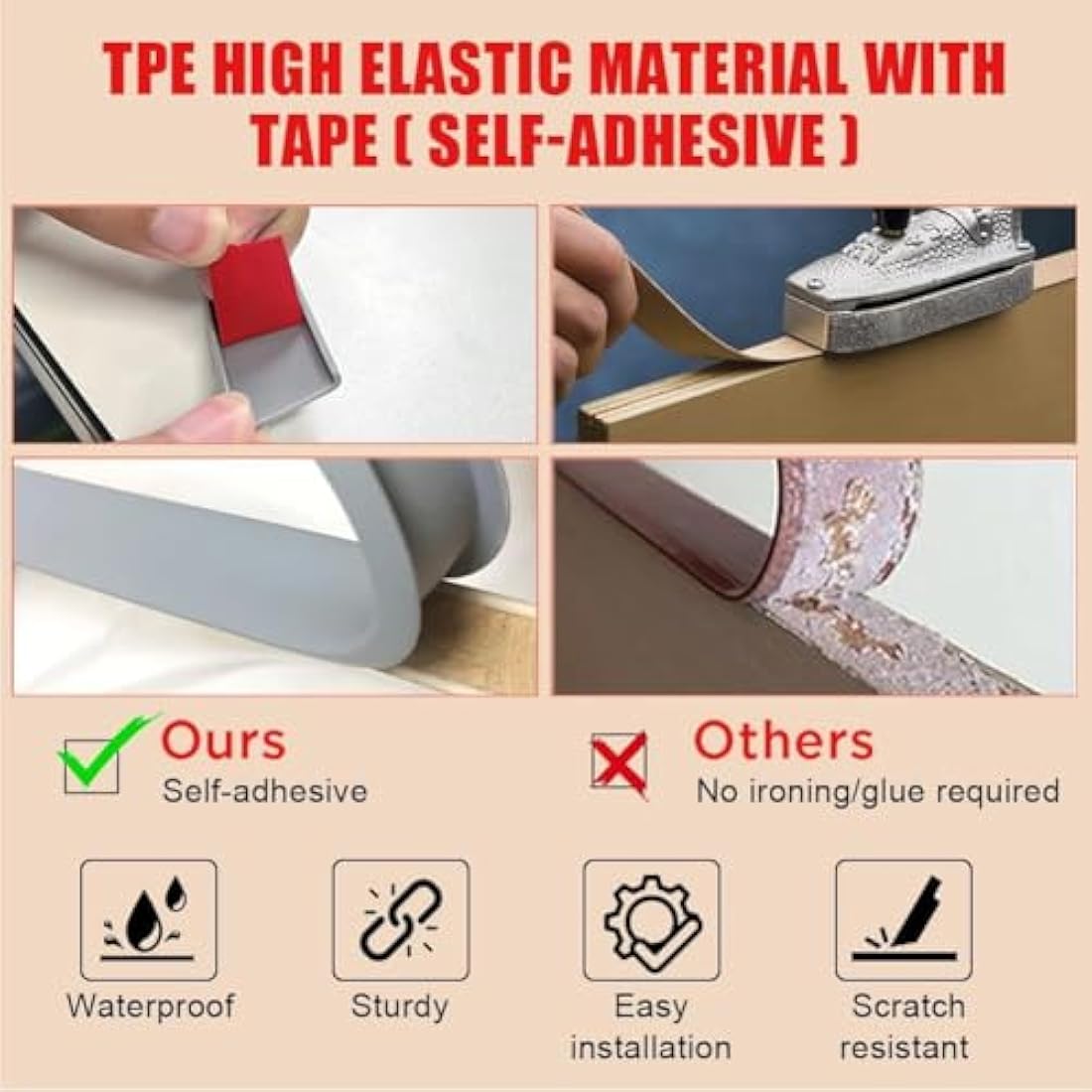flintronic 5m*18mm U-Shape Flexible Furniture Edge Banding, Baby Safty Baby Edge Protector, Self Adhesive TPE Wood Edging Tape, DIY Furniture Edge Trim for Table, Cabinet, Furniture Restoration