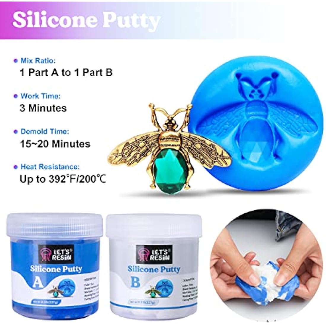 LET'S RESIN Silicone Putty, 1LB/454g Silicone Mould Making Kit, Strong & Flexible, Easy 1:1 Mixing Ratio for Reusable Silicone Moulds, Casting, Resin, Soap & Candle Making