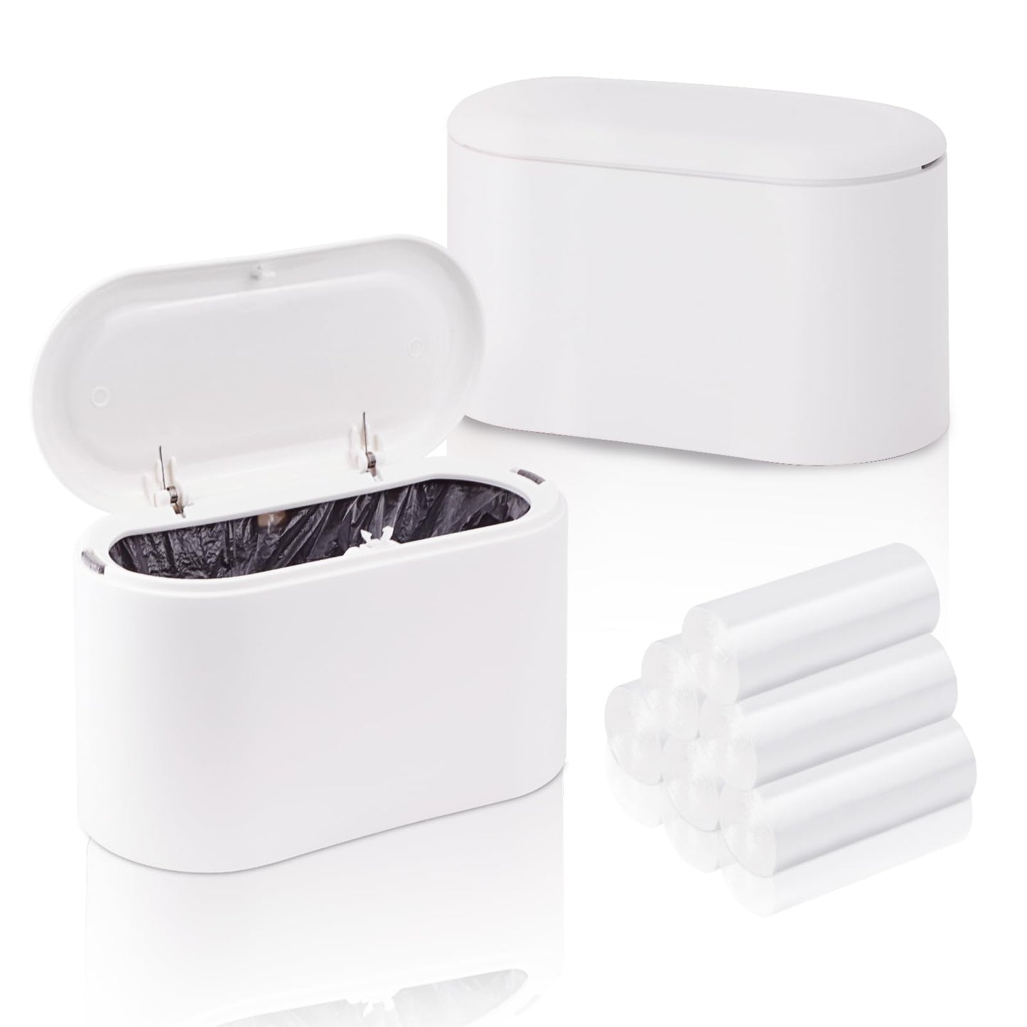 2PCS Small Bin with Lid, Small Bathroom Bin with 180PCS Trash Bags
