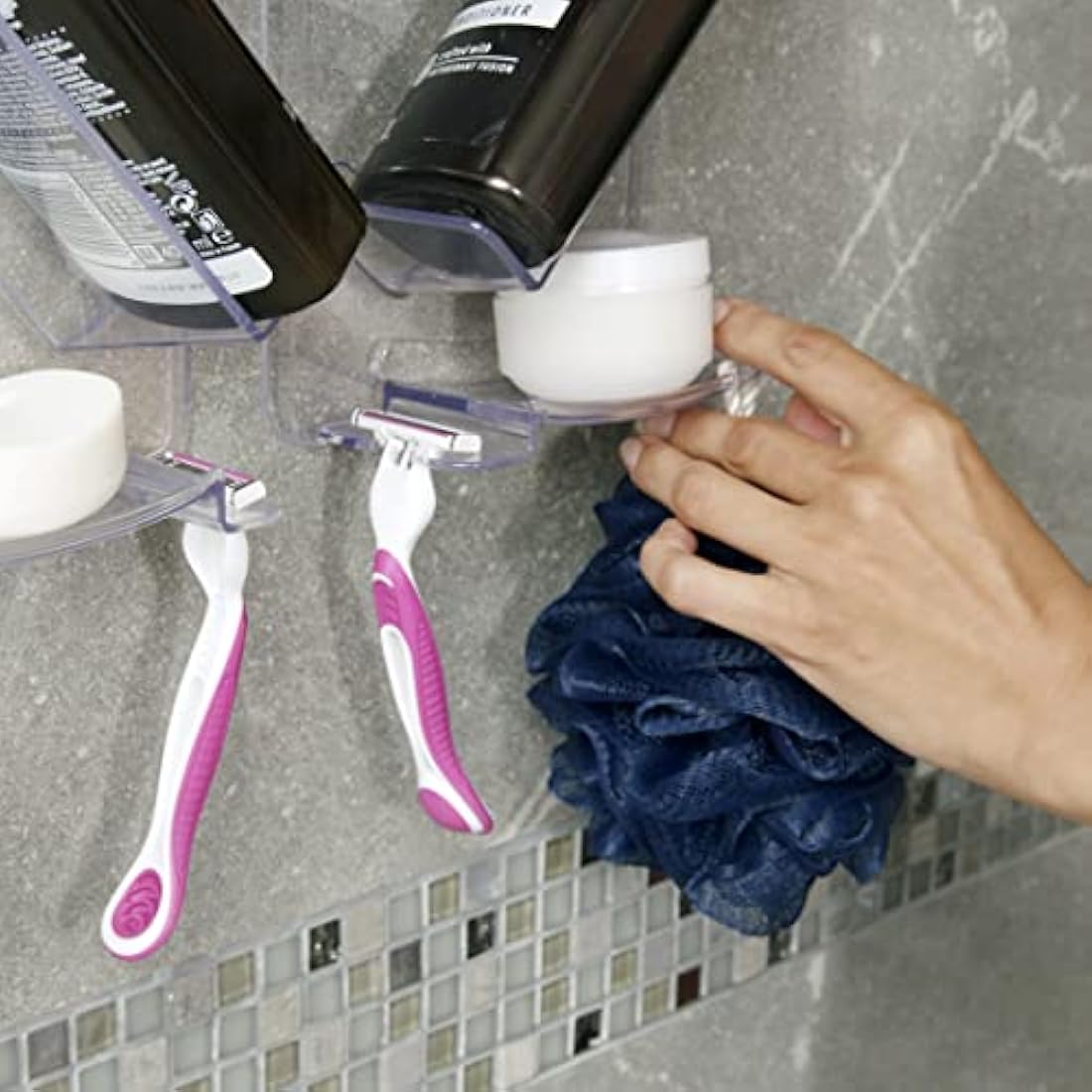 As Seen on Dragons Den, No Suction Cups & No Screws, Easy-Clean, Rust Proof Shower Caddy and Bath Organiser Shelf