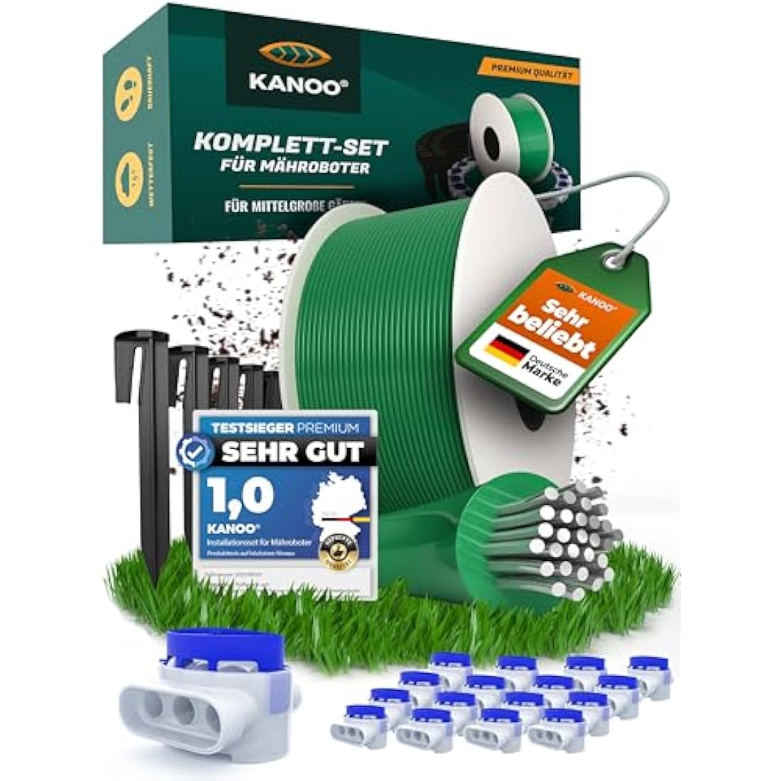 Robotic Lawnmower Boundary Cable Set - Cable + Pegs + Cable Connector + Connection Clamps - Complete Set for All Brands - Robotic Lawnmower Installation Kit for First Installation