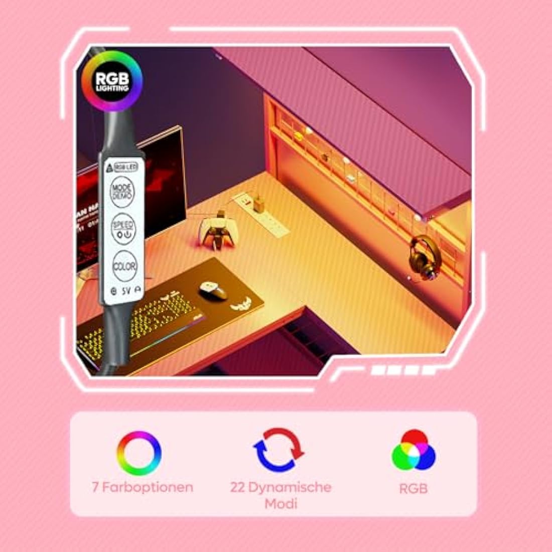 Bestier L-Shaped Gaming Desk with Power Outlets, LED Workstation with 4 Tiers Shelves for Home Office, Gamer Reversible Table with Hooks and Cup (PDCF, 106cm)