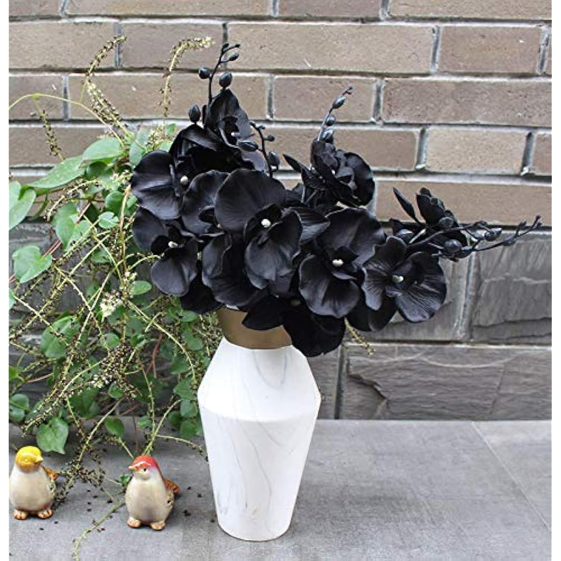 Artificial Orchid Stems Set of 3,18” Black Dancing Orchid,UV Resistant No Fade Simulation Phalaenopsis,Silk Plants Real Touch Orchid for Christmas Flower Arrangements Wreaths,Wedding Photography