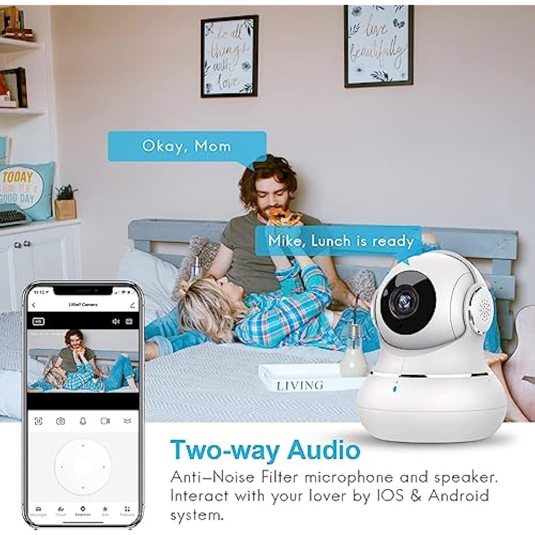 litokam Security Camera Indoor, Little elf 2K Cameras House Security with APP, Baby Monitor with Motion/Crying Detection, WiFi Camera with 2-Way Audio (White, 2Pack-2.4GHz)