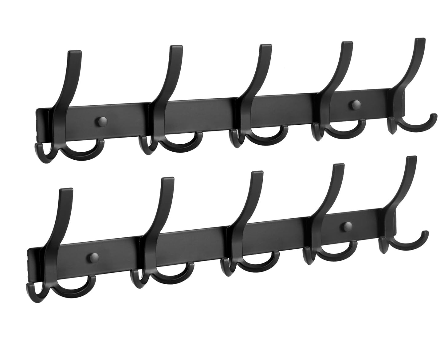 Optish Coat Hooks Wall Mounted, 2 Pack Coat Rack Wall Mount with 15 Hooks, Black Wall Coat Hooks for Jackets, Hats, Bags, for Entryway, Bedroom